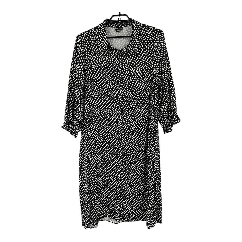 City Chic dress Spencer spot short sleeve linen black white size M 18